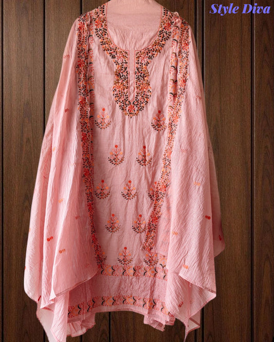Mul Cotton kashmiri  Embroidered Un-Stitched Suit mul cotton dupatta with Kashmiri embroidery