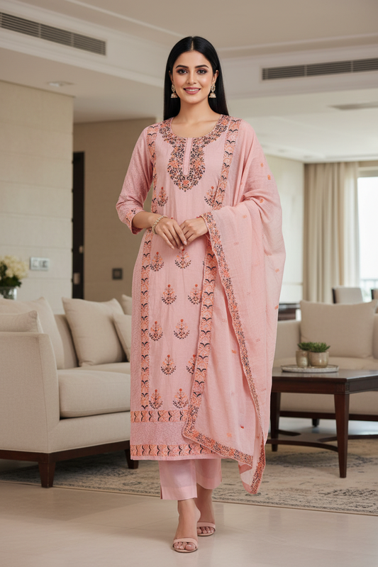 Mul Cotton kashmiri  Embroidered Un-Stitched Suit mul cotton dupatta with Kashmiri embroidery