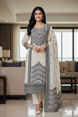 Pure Cotton Weaving Embroidery Unstitched Suit with Coordinated Dupatta