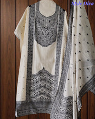 Pure Cotton Weaving Embroidery Unstitched Suit with Coordinated Dupatta