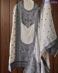 Pure Cotton Weaving Embroidery Unstitched Suit with Coordinated Dupatta