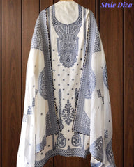 Pure Cotton Weaving Embroidery Unstitched Suit with Coordinated Dupatta