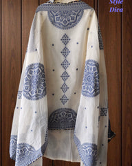 Pure Cotton Weaving Embroidery Unstitched Suit with Coordinated Dupatta