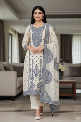 Pure Cotton Weaving Embroidery Unstitched Suit with Coordinated Dupatta
