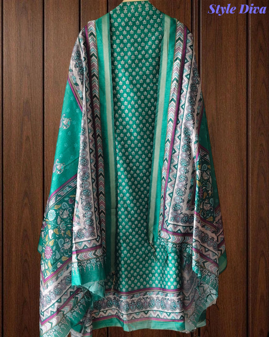 Cotton Maheshwari Digital Print Unstitched Suit with Banarasi Border Dupatta