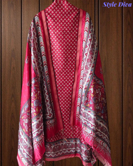 Cotton Maheshwari Digital Print Unstitched Suit with Banarasi Border Dupatta