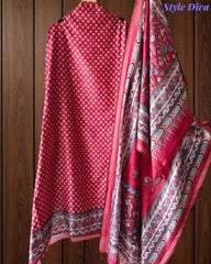 Cotton Maheshwari Digital Print Unstitched Suit with Banarasi Border Dupatta