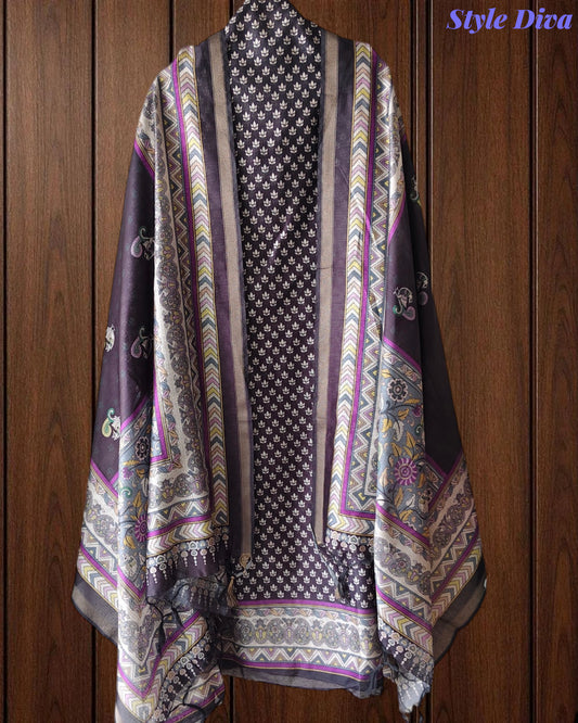 Cotton Maheshwari Digital Print Unstitched Suit with Banarasi Border Dupatta