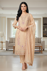 Pure Mul Cotton Cross-Stitch Embroidered Unstitched Suit with Scalloped Dupatta