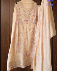 Pure Mul Cotton Cross-Stitch Embroidered Unstitched Suit with Scalloped Dupatta