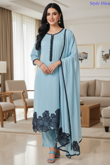 Elegant Crush Mul Hand Work Unstitched Suit With Designer Dupatta