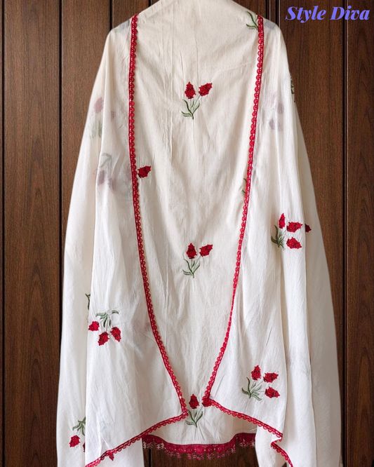Pure Cotton Embroidered Unstitched Suit with Crochet Lacing | 3 Pc Set