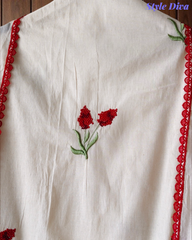Pure Cotton Embroidered Unstitched Suit with Crochet Lacing | 3 Pc Set