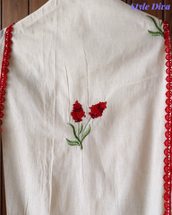 Cotton Pakistani Style Embroidered Unstitched Suit With Crochet Lacing Dupatta and Red Cotton Bottom