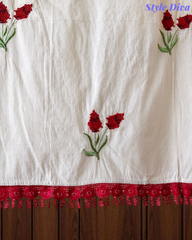 Cotton Pakistani Style Embroidered Unstitched Suit With Crochet Lacing Dupatta and Red Cotton Bottom