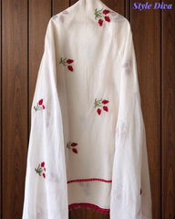 Pure Cotton Embroidered Unstitched Suit with Crochet Lacing | 3 Pc Set
