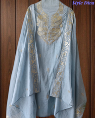 Mul Cotton Pita Work Unstitched Suit With Pita Embroidered Dupatta