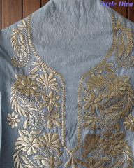 Mul Cotton Pita Work Unstitched Suit With Pita Embroidered Dupatta