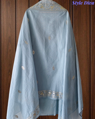 Mul Cotton Pita Work Unstitched Suit With Pita Embroidered Dupatta