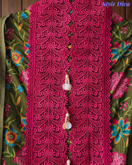 Cotton Pakistani Style Printed Unstitched Suit With Crochet Lacing Dupatta