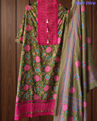 Cotton Pakistani Style Printed Unstitched Suit With Crochet Lacing Dupatta