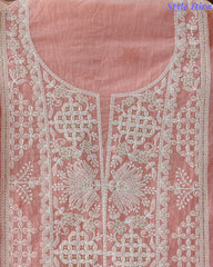Mul Cotton Lucknowi Embroidered Un-Stitched Suit with Embroidered Dupatta