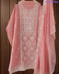 Mul Cotton Lucknowi Embroidered Un-Stitched Suit with Embroidered Dupatta