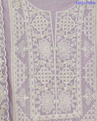 Mul Cotton Lucknowi Embroidered Un-Stitched Suit with Embroidered Dupatta