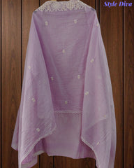 Mul Cotton Lucknowi Embroidered Un-Stitched Suit with Embroidered Dupatta