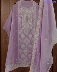 Mul Cotton Lucknowi Embroidered Un-Stitched Suit with Embroidered Dupatta