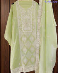 Mul Cotton Lucknowi Embroidered Un-Stitched Suit with Embroidered Dupatta