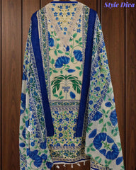 Cotton Digital Print Un-Stitched Suit with Crochet Lacing & Mul Cotton Dupatta