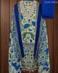 Cotton Digital Print Un-Stitched Suit with Crochet Lacing & Mul Cotton Dupatta