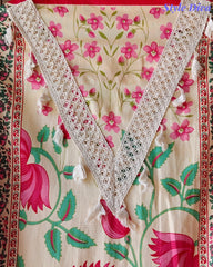 Cotton Digital Print Un-Stitched Suit with Crochet Lacing & Mul Cotton Dupatta
