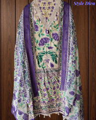 Cotton Digital Print Un-Stitched Suit with Crochet Lacing & Mul Cotton Dupatta
