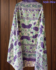 Cotton Digital Print Un-Stitched Suit with Crochet Lacing & Mul Cotton Dupatta