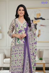 Cotton Digital Print Un-Stitched Suit with Crochet Lacing & Mul Cotton Dupatta