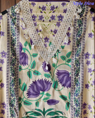 Cotton Digital Print Un-Stitched Suit with Crochet Lacing & Mul Cotton Dupatta