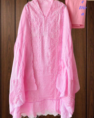 -Cotton Khadi Pakistani Style Semi-Stitched Suit with Crochet LacingWork