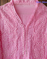-Cotton Khadi Pakistani Style Semi-Stitched Suit with Crochet LacingWork