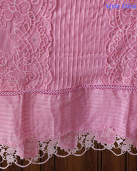 -Cotton Khadi Pakistani Style Semi-Stitched Suit with Crochet LacingWork