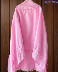 -Cotton Khadi Pakistani Style Semi-Stitched Suit with Crochet LacingWork