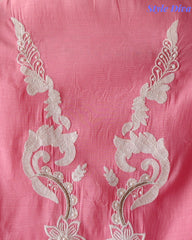 Mul Cotton Parsi Embroidered Unstitched Suit with Parsi Work Dupatta