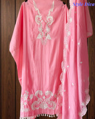 Mul Cotton Parsi Embroidered Unstitched Suit with Parsi Work Dupatta