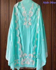 Mul Cotton Parsi Embroidered Unstitched Suit with Parsi Work Dupatta