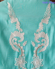 Mul Cotton Parsi Embroidered Unstitched Suit with Parsi Work Dupatta
