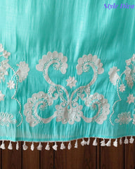 Mul Cotton Parsi Embroidered Unstitched Suit with Parsi Work Dupatta