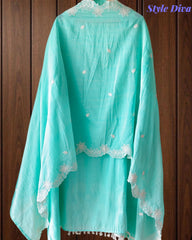 Mul Cotton Parsi Embroidered Unstitched Suit with Parsi Work Dupatta