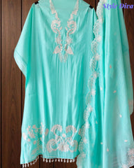 Mul Cotton Parsi Embroidered Unstitched Suit with Parsi Work Dupatta