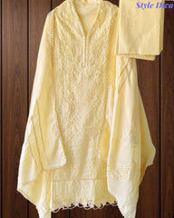 -Cotton Khadi Pakistani Style Semi-Stitched Suit with Crochet LacingWork